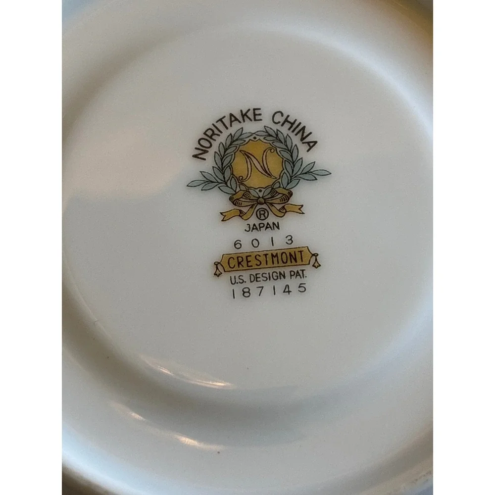 Noritake Crestmont 6013 Teacup and Saucer Set Grey Floral Platinum Trim Japan